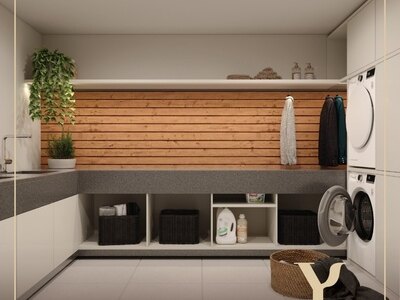 Sala com cozinha em open space do T3 no Yard Next, Afurada